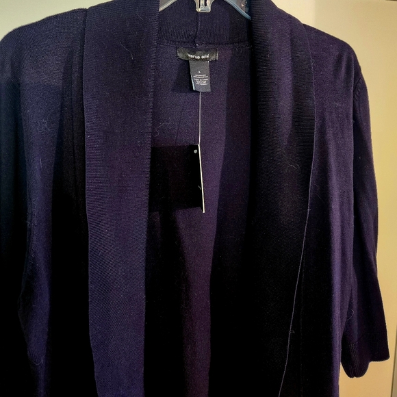 Verve Ami Navy Blue Sweater Waist length 3/4 Sleeve Ladies Large NWT $22 - Picture 5 of 6
